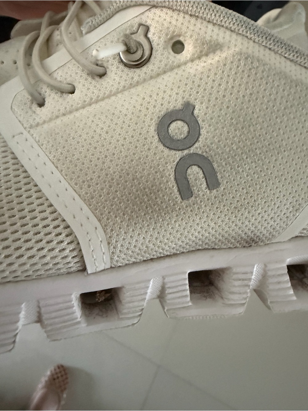 On Running White/Off-White Mesh Running Sneakers - Picture 8 of 10